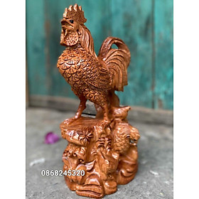 Tượng gia đình gà phong thủy bằng gỗ hương đá kt cao 40×20×14cm 