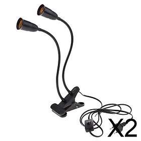 2xEU Plug E27 2-head Clip on Reading Light Base Desk Reading Lamp Socket Black