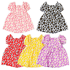 Đầm kate lụa xoè cổ vuông tay bồng cho bé gái từ 8 kg đến 22 kg từ 0.5 đến 7 tuổi 06748-06752