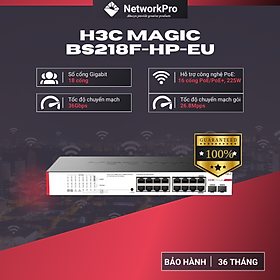 Bộ Chia Mạng Switch Để Bàn H3C BS218F-HP Hàng Chính Hãng 16 Cổng PoE/PoE+, 2 Cổng SFP Gigabit