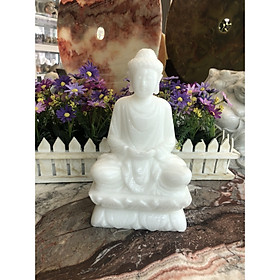 Tượng Phật A Di Đà ngồi đài sen đá cẩm thạch trắng - Cao 25 cm