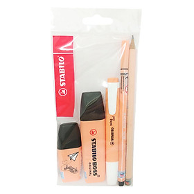 Combo 3 Bút Dạ Quang Stabilo Pastel (Cam Phấn) + Bút Lông Stabilo Pen68 Pn68-26 + Bút Chì Gỗ Stabilo Pastel Pc421P (Nude)