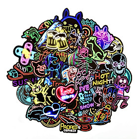 Set 60 Sticker màu NEON ảnh decal hình dán ép lụa