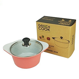 Nồi và quánh đúc men vân đá chống dính có nắp kính Greencook GCS05/02 (chọn size, chọn màu )-Hàng chính hãng