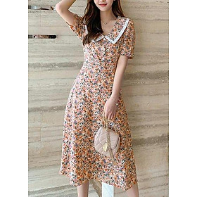 Đầm Xòe Tiểu Thư Thanh Lịch Kiểu Đầm Xòe In Bông Nhí Phối Nút Cột Eo - Thời Trang Dạo Phố Nũ Tính GOTI 3282