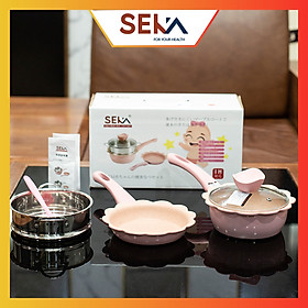 Mua Bộ nồi chảo hấp ăn dặm cho bé  Bộ chảo đá hình hoa cao cấp chống dính kèm tặng nồi hấp dùng được cho mọi loại bếp