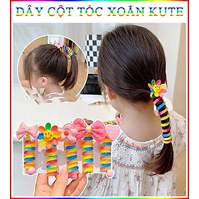 Dây Cột Tóc Dạng Lò Xo Xoắn Tạo Kiểu Màu Cầu Vồng Có Đính Hoa