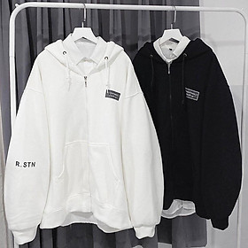 Áo khoác nam nữ Hoodie nỉ trơn Basic in chư mau form rộng tay bồng khóa kéo có mũ Ulzzang giá rẻ couple - TRĂNG - SIZE L