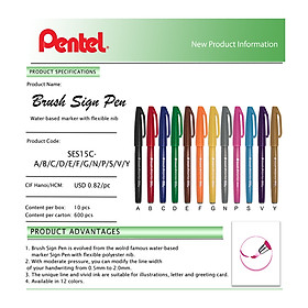 Bộ bút thư pháp 12 màu Brush Sign Pen Pentel SES15C