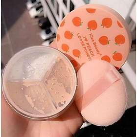 Một Hộp Phấn Phủ Dạng Bột Ba Ngăn Kiss Beauty Peach Tặng Kèm Bông Phấn