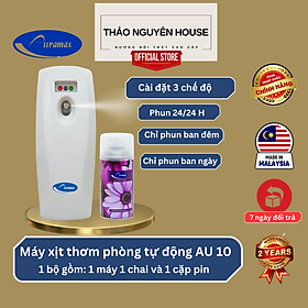 Bộ máy xịt phòng tự động auramax au 10 + chai xịt phòng auramax hương potpourri