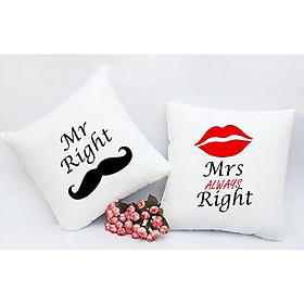 Mua Cặp vỏ gối đôi 45-45cm Mr&Mrs Right trắng