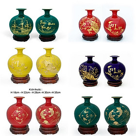Mua Bình Hút Lộc Gốm Sứ Vàng Vẽ Vàng Bát Mã - Mã Đáo Thành Công - Mx - cao 30cm