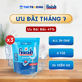 Viên Rửa Chén Bát Finish Powerball All In One Túi 24V x10 sức mạnh vượt trội - 3 Túi 24v 