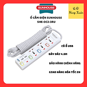 Ổ Cắm Điện Kèm Sạc Nhanh USB Sunhouse APEX APE-OC2-3RU (2.5m) - Chính Hãng