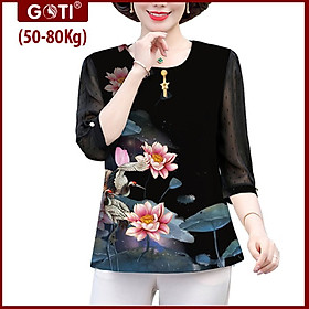 GOTI - ÁO TRUNG NIÊN CAO CẤP BIGSIZE - ÁO KIỂU TRUNG NIÊN DÁNG SUÔNG RỘNG TẶNG MẸ U40 U50 TAY LỠ PHỐI VOAN 3A17