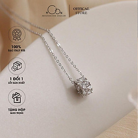 Dây chuyền bạc moonsilver, vòng cổ bạc nữ hình vòng tròn trụ tròn viền đá cá tính lạ