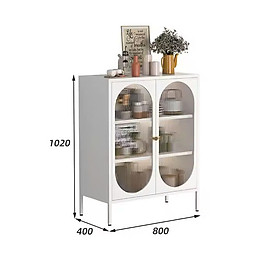 Mua Tủ bếp hiện đại Bắc Âu Phòng ăn Phòng khách Tủ bếp màu trắng đen Cửa cong đôi trong suốt Tủ đựng đồ bằng thép