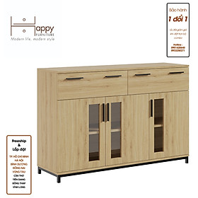 [Happy Home Furniture] LOUIS , Tủ lưu trữ 2 ngăn kéo 3 cửa mở - chân sắt , 126cm x 36cm x 84cm ( DxRxC), THK_059
