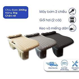 Nệm hơi ô tô xe hơi cao cấp loại 1 mặt nhung thoáng mát đế rời đi kèm bơm điện và bộ gối - Ghi Nhung