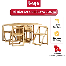 Mua Bộ Bàn Ăn Gấp Gọn Thông Minh BAYA BIANCA Chất Liệu Gỗ Cao Su Tự Nhiên Có 2 Hộc Kéo Đựng Dao Nĩa Khăn Ăn 1099225