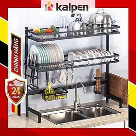 Kệ Để Chén Đĩa 2 Tầng Thông Minh Trên Bồn Rửa Sơn Đen Cao Cấp Kalpen, Rộng 95cm model KB2K95-006