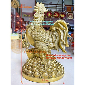 Tượng Gà Trống Đứng Trên Bệ Quan Tiền Bằng Đồng Vàng Nguyên Chất cao 28cm, Nặng 2,5kg Đẹp Tinh Xảo