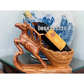 Tượng hươu tuần lộc kéo trai rượu bằng gỗ hương đá kt 30×20×10cm 