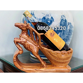 Mua Tượng hươu tuần lộc kéo trai rượu bằng gỗ hương đá kt 30×20×10cm