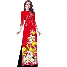 SÉT ÁO DÀI LỤA ĐỎ HỌA TIẾT MAI NHẬT