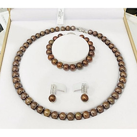 Bộ 4 Món Trang Sức Ngọc Trai Nước Ngọt 8 Ly Màu Nâu Có Kiểm Định - Trường Thịnh Ngọc Trai