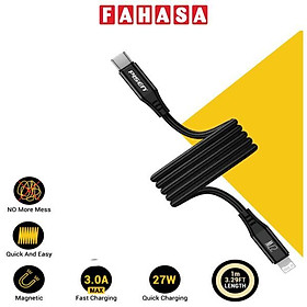 Cáp Sạc Nhanh Pisen Quick Magipi Magloop Lightning USB-C 27W 1m - Màu Đen
