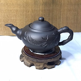 Mua Ấm Trà Đạo Gốm Tử Sa Bát Tràng Đắp Nổi Hoa Sen Dáng Thủy Bình (Ấm Lẻ) ATSML 014