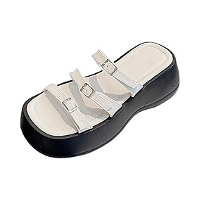 Women Platform Sandals Adjustable Buckle Comfortable Open Toe House Slippers Slide Sandals Slip on Flat Sandal for Pool Ladies Girls Outdoor