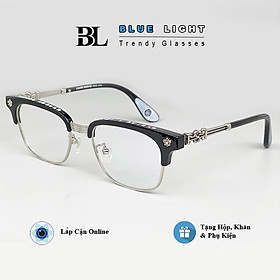 Gọng kính cận, kính giả cận nam nữ, chrome heart mắt tròn gọng titanium cao cấp, chống ánh sáng xanh - blue light