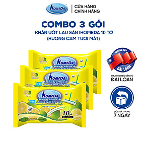 Combo 3 gói Khăn ướt lau sàn kháng khuẩn hương Cam iHomeda (10 miếng)