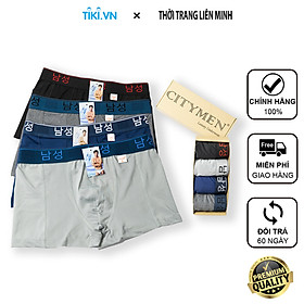 Hình ảnh Hộp 4 Quần lót nam boxer lưng Hàn Quốc CITYMEN vải thun lạnh 4 chiều cao cấp - Giao màu ngẫu nhiên