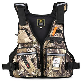 Áo khoác câu cá có phao, thiết kế nhiều túi đựng tiện dụng, chất liệu polyester chống nước, chống mài mòn-Màu Ngụy trang