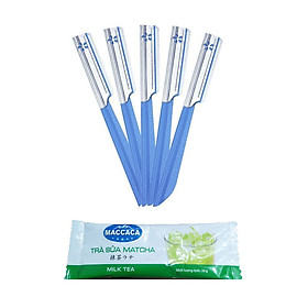 Set 5 dao cạo lông mày, lông mặt KAI (có lớp bảo vệ) + Tặng Gói Trà Sữa Matcha Macca 20g