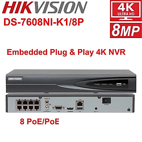 ĐẦU GHI CAMERA IP 8 KÊNH HIKVISION DS-7608NI-K1/8P 4K 8MP 8 CỔNG POE - Hàng Chính Hãng