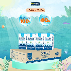 Sữa Dinh Dưỡng Tiệt Trùng VPMilk Omega Có Đường dạng hộp cho bé trên 1 tuổi 110ml (thùng 48 hộp)