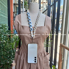 Dây đeo Thẻ, điện thoại họa tiết hoa cúc dễ thương handmade [ TẶNG KẸP ĐIỆN THOẠI