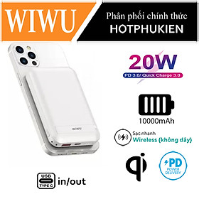 Pin sạc dự phòng 20W sạc không dây Maqsafe sạc nhanh 20W dung lượng 10000mAh hỗ trợ sạc từ tính không dây và cổng sạc nhanh chuẩn PD Type C 3.0 hiệu WIWU Snap Cube (hít nam châm, Type-C Out/in, thiết kế siêu mỏng, 3 output) - Hàng nhập khẩu