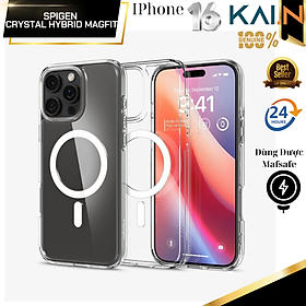 Ốp Lưng Spigen trong suốt sạc từ tính cho iPhone 16 Pro Max / 16 Pro, SPIGEN CRYSTAL HYBRID MAGFIT_ Hàng chính hãng