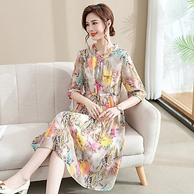 Đầm hoa giả lụa mùa hè cho mẹ vh103 - hàng quảng châu cao cấp