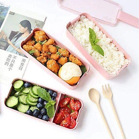 Hộp đựng cơm 3 tầng lúa mạch tặng kèm muỗng nĩa