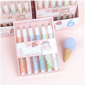 Bộ 6 bút 2 ngòi nhiều màu 2 line 0.5mm lalunavn nhiều màu sắc phi hành gia trang trí sổ tay ghi chép cute - A60