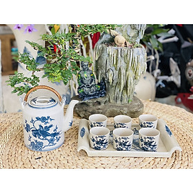 Bộ ấm tích chim đào men rạn giả cổ