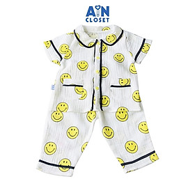 Bộ quần dài áo tay ngắn unisex họa tiết Mặt cười viền đen xô muslin - AICDBTTLIZY5 - AIN Closet