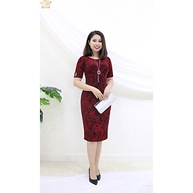 Đầm Thiết kế Đầm xòe Đầm thời trang công sở Đầm trung niên thương hiệu TTV261 đỏ - Đầm ôm nhung xẻ tà CD